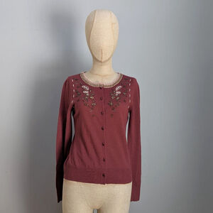 Moiselle Burgundy Embellished Cardigan - Large